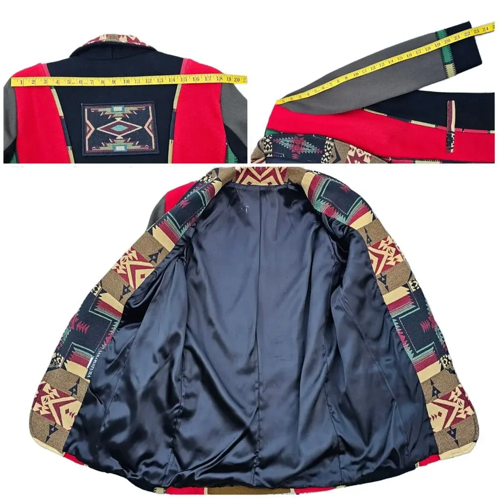 Western Wool Jacket Coloratura Size Small Snap Front Coat Woven Vintage 90s - Picture 8 of 11